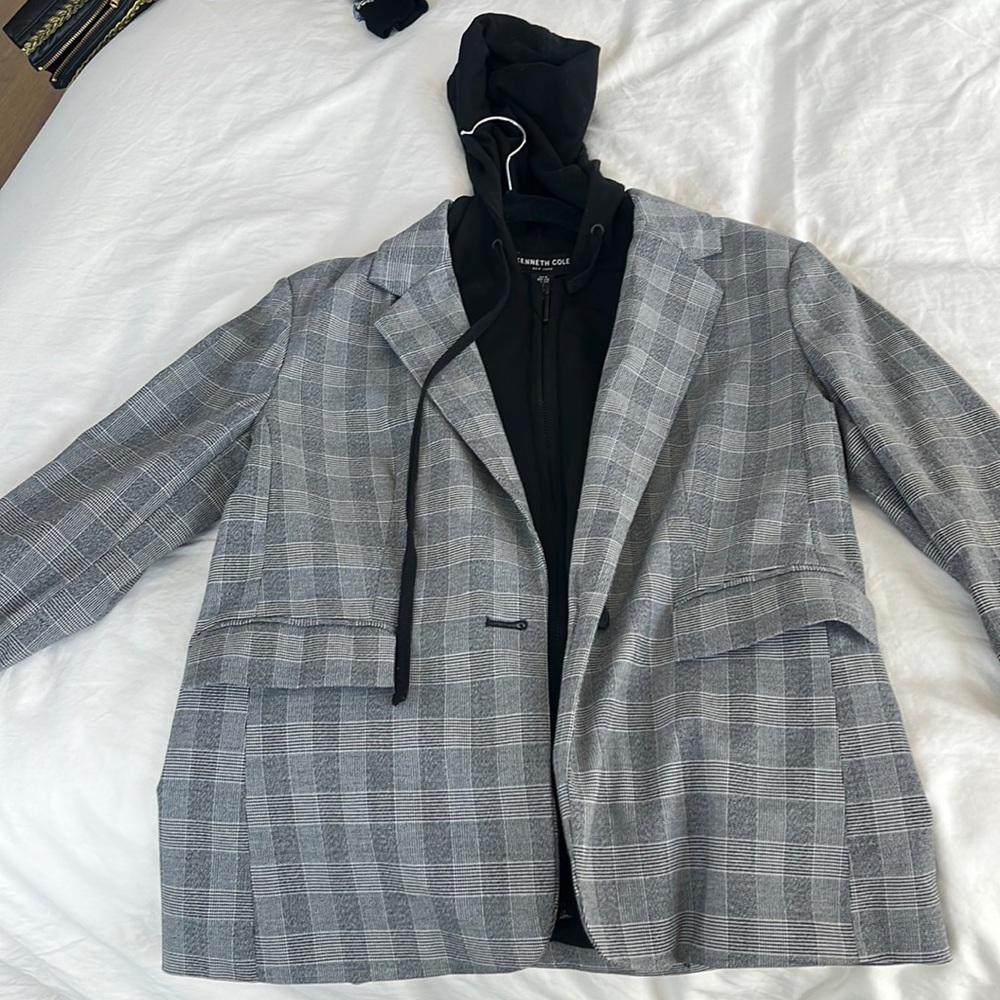 Kenneth Cole blazer plaid blazer with hood